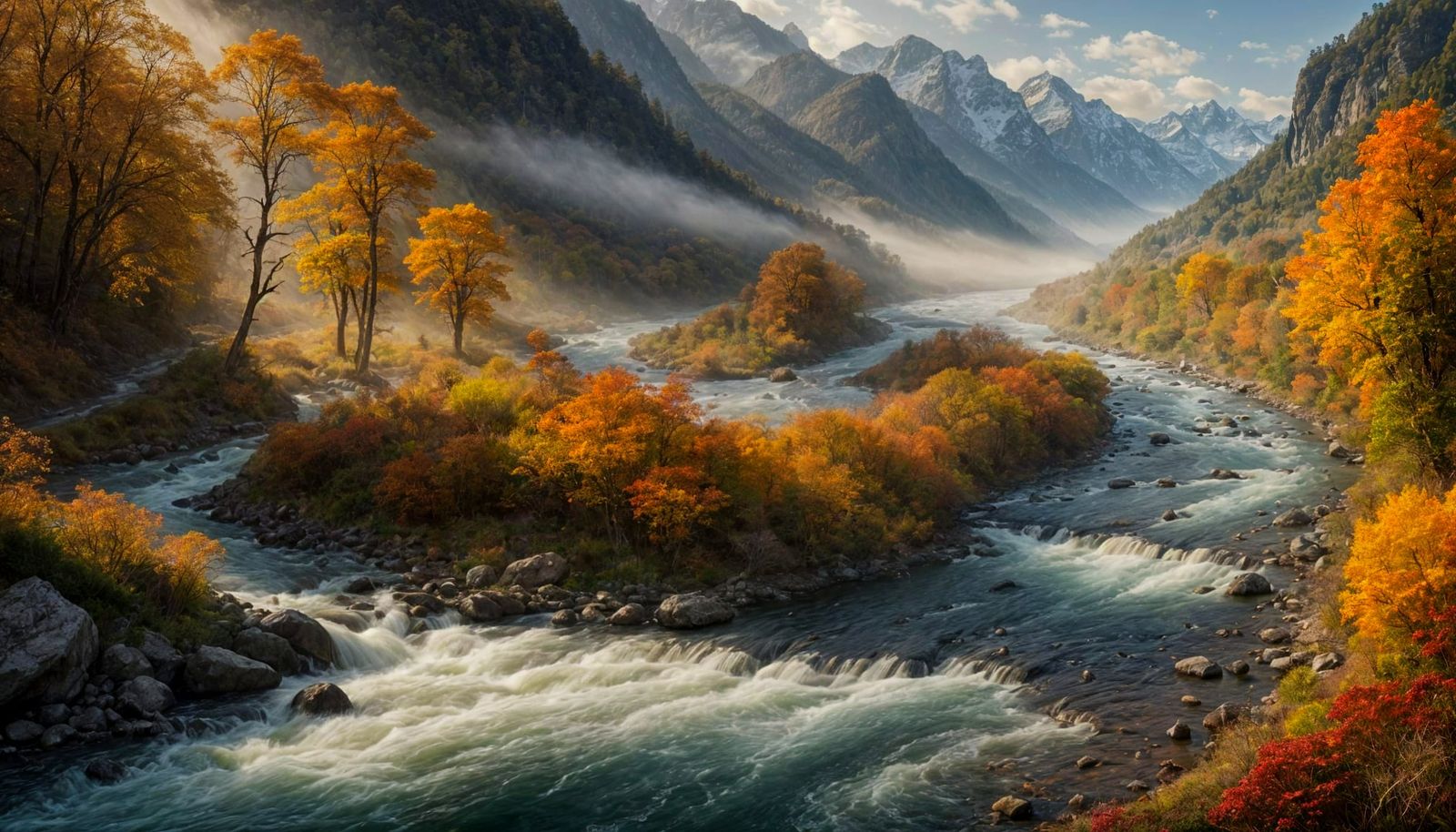Majestic Autumn Landscape in Oil Painting Style