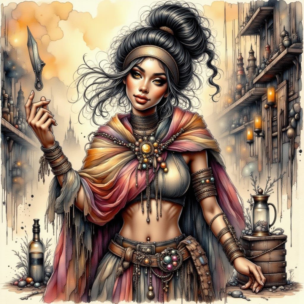 Fierce Nun Warrior Preaching in Gritty Slum Market