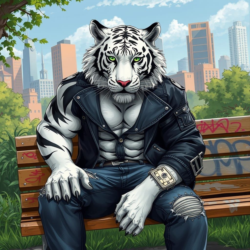 Surreal Tiger King Sits Confidently in Urban Landscape