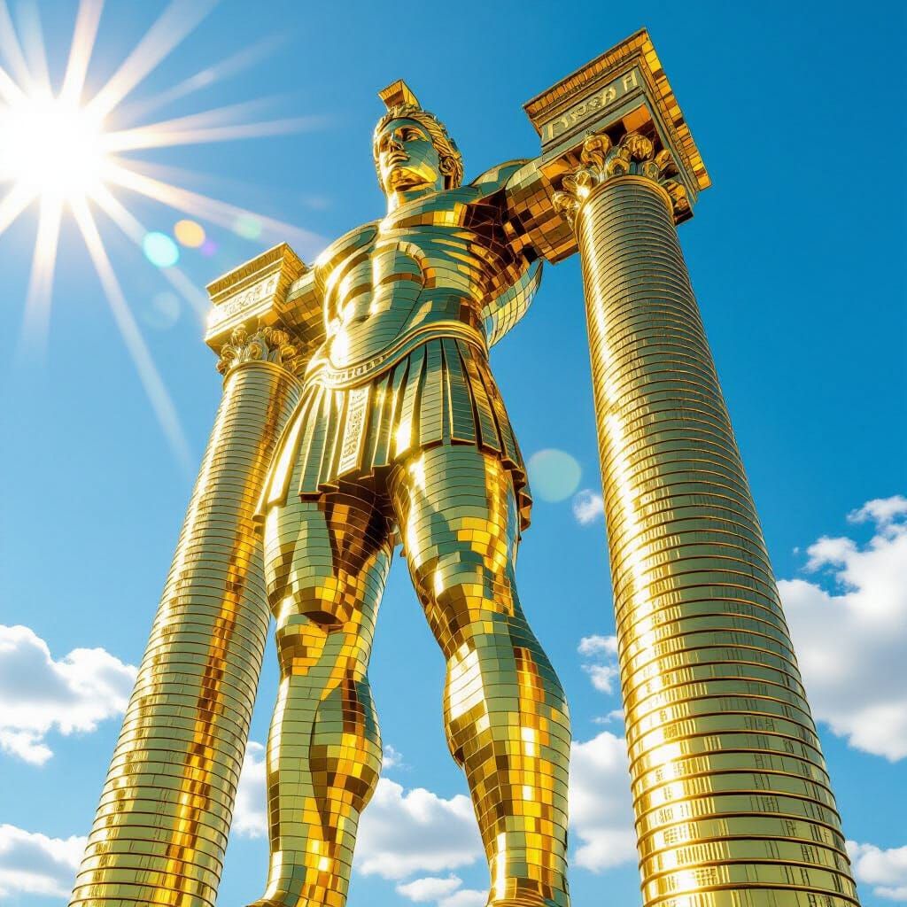 Golden Coin Colossus of Rhodes Sculpture