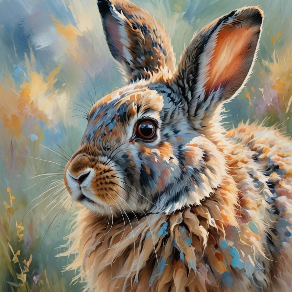 Impressionist Rabbit with Messy Fur in Pastel Colors