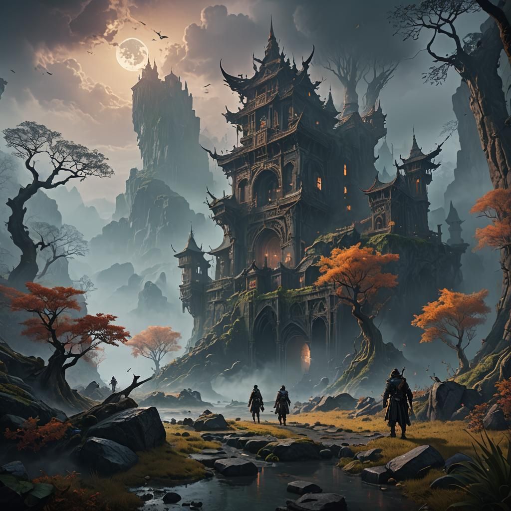 Fantastical Encounter in Mist: Detailed Matte Painting