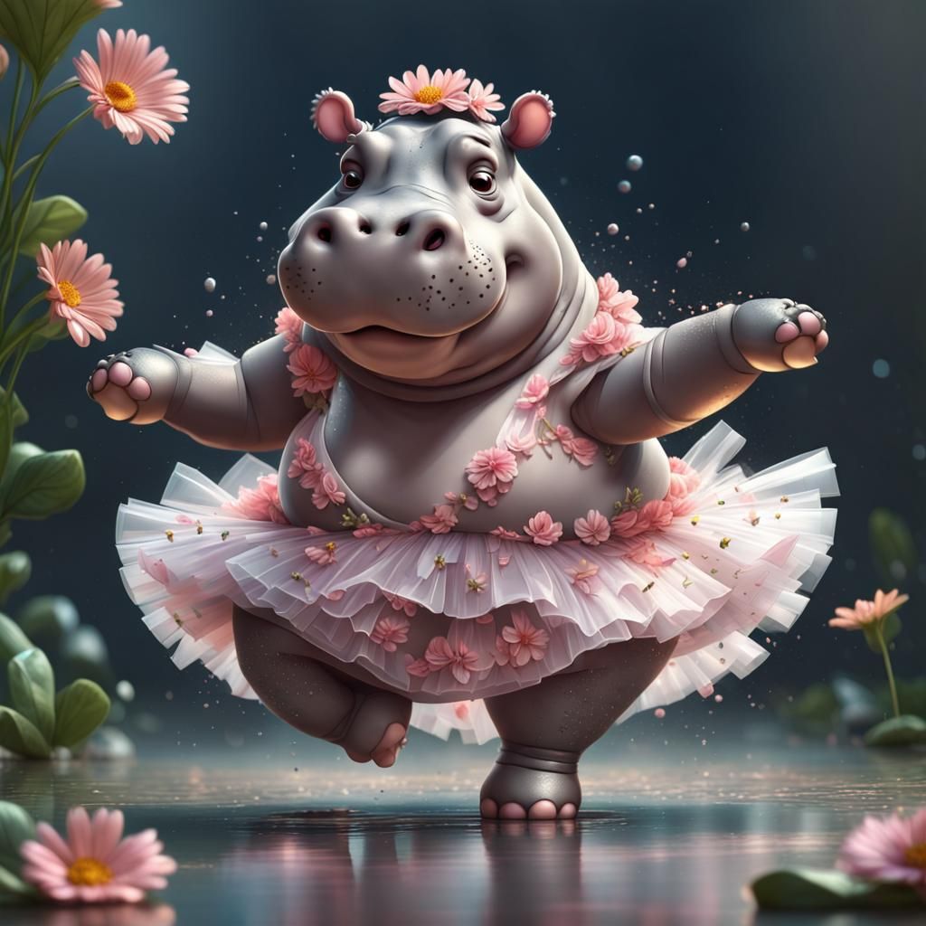 Hippo Ballerina in Flowery Tutu: Splash Art