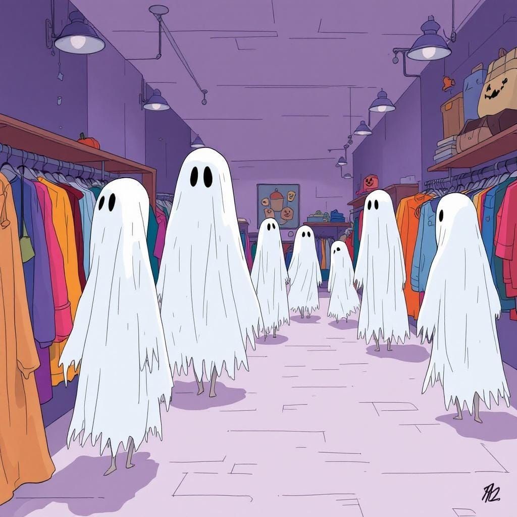Ghosts Costume Shopping: Whimsical Art Style