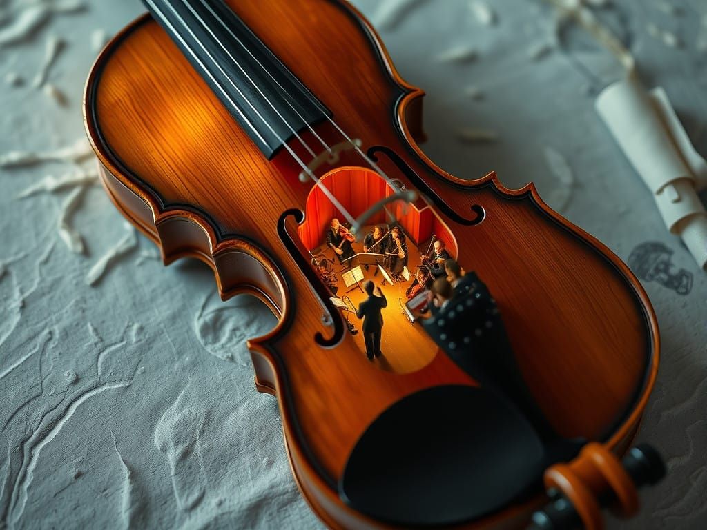 Miniature Orchestra Performs Inside Vibrant Surreal Violin