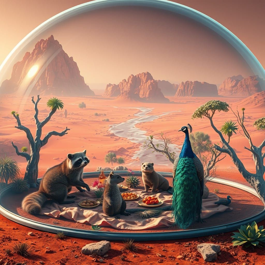 Mars Landscape Picnic in Vibrant, Dreamlike Setting