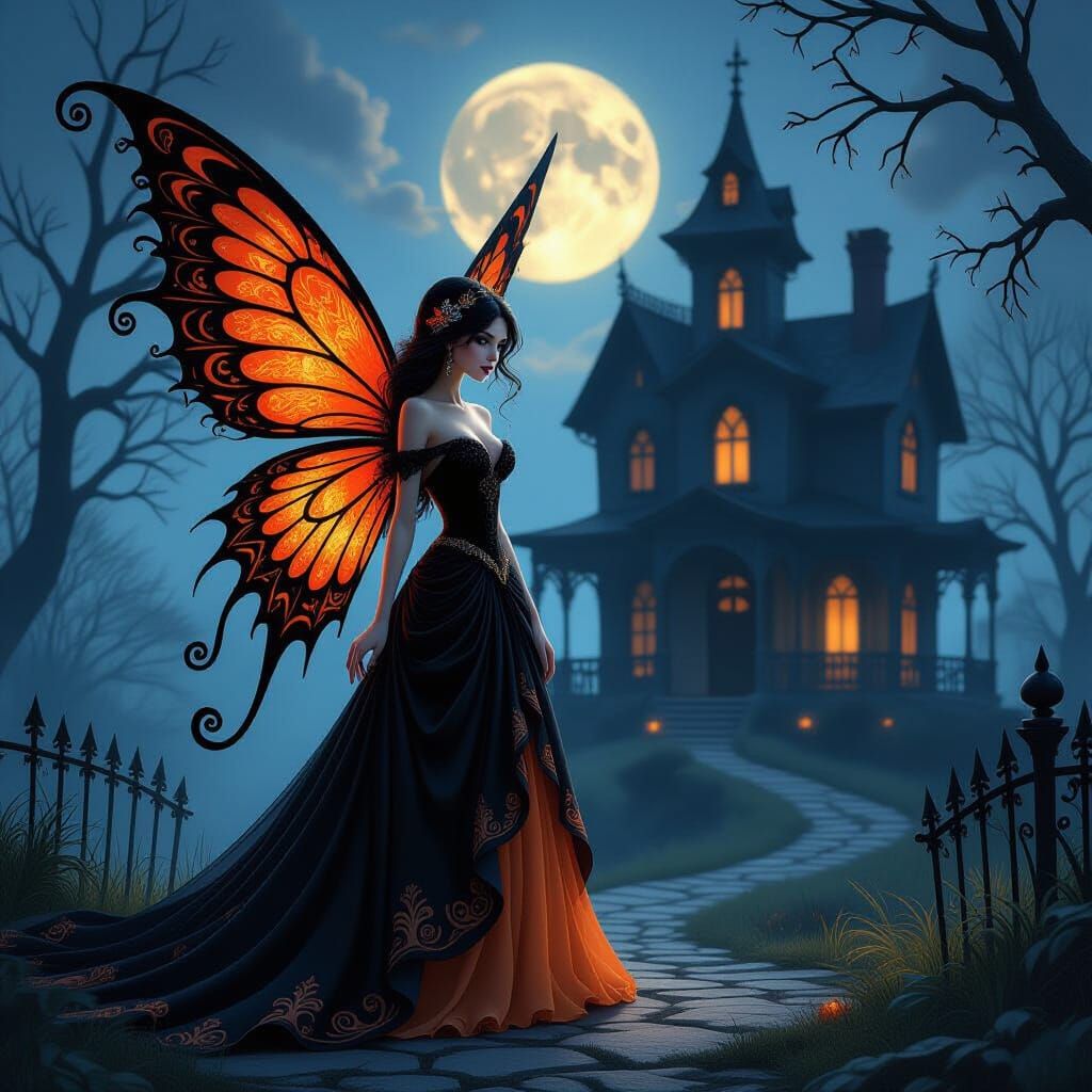 Halloween Fairy at Haunted House in Dark Fantasy Style