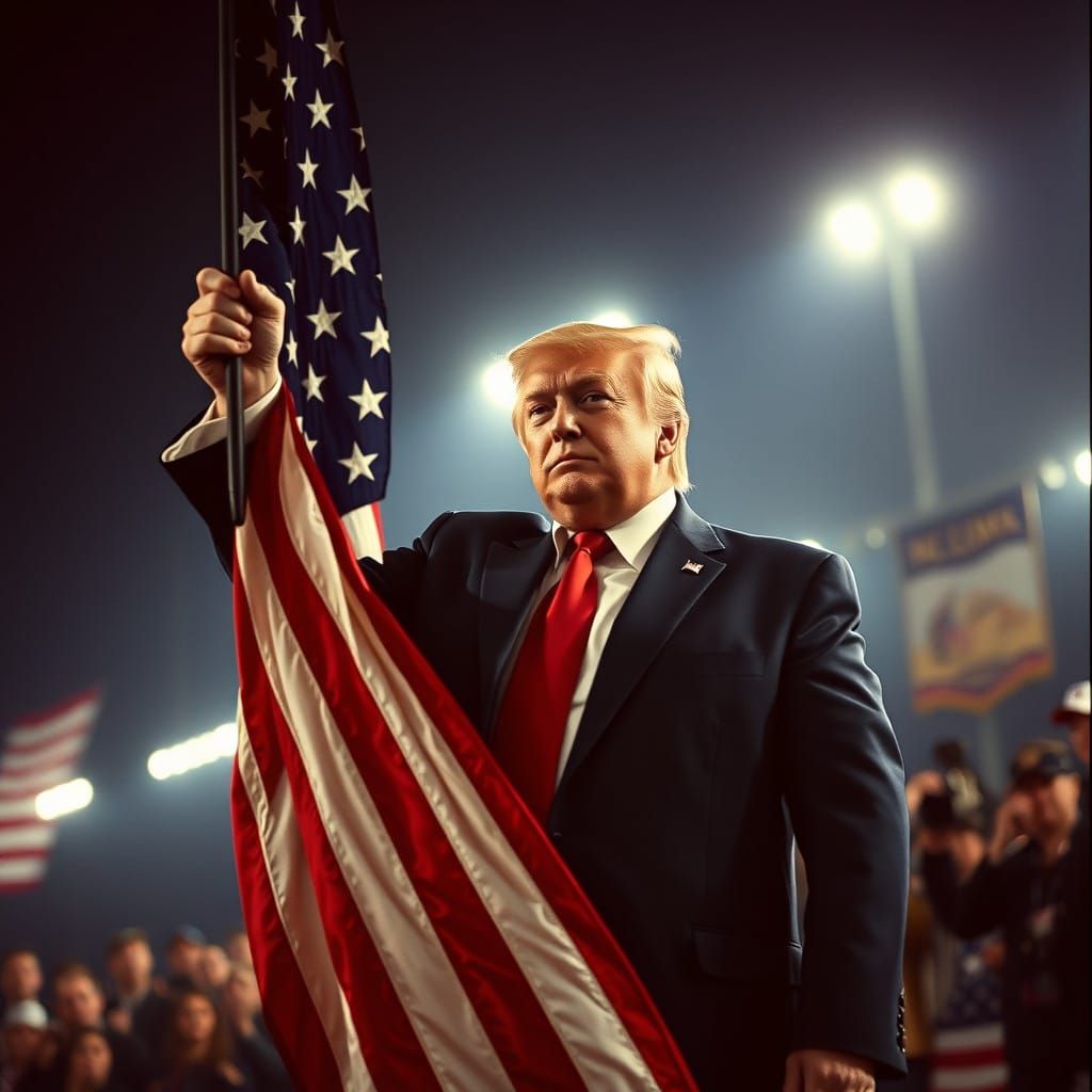 Donald Trump in Patriotic Cinematic Film Still
