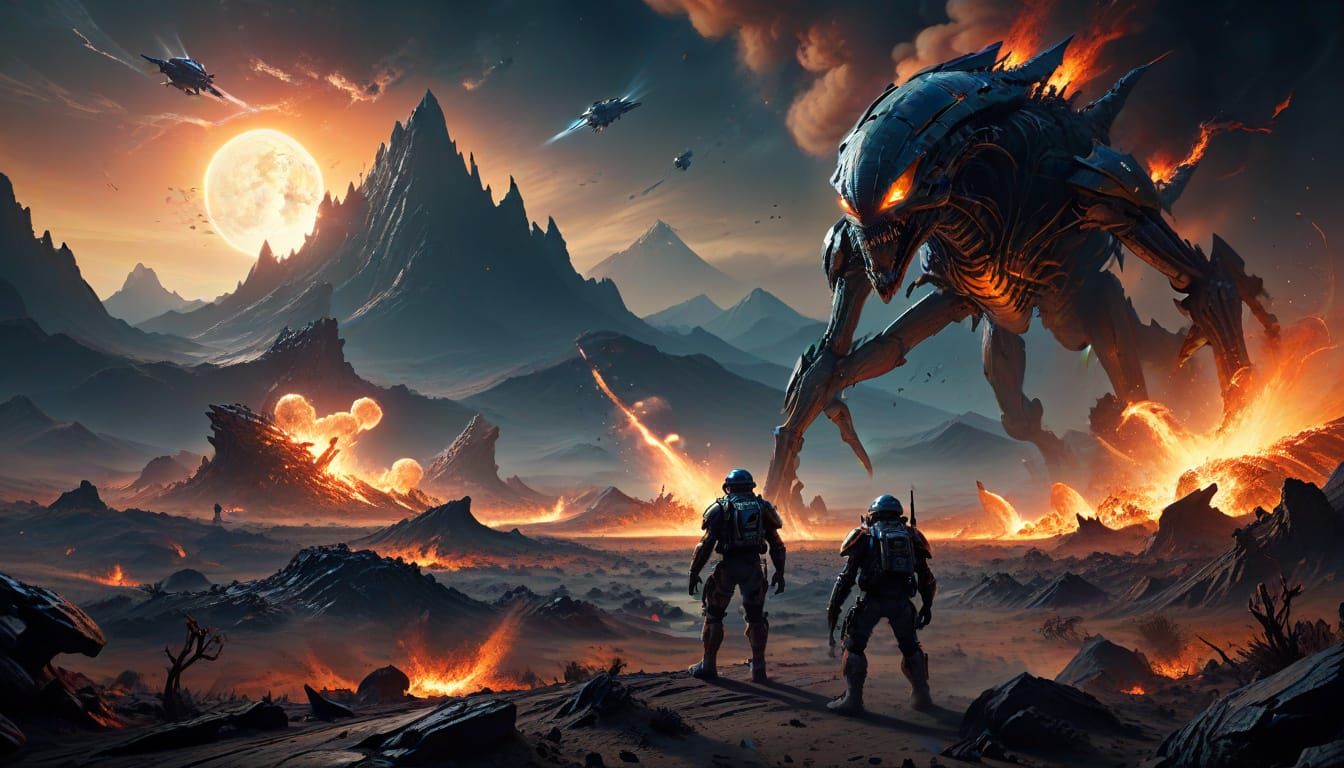 Epic Battle on a Barren Alien Planet