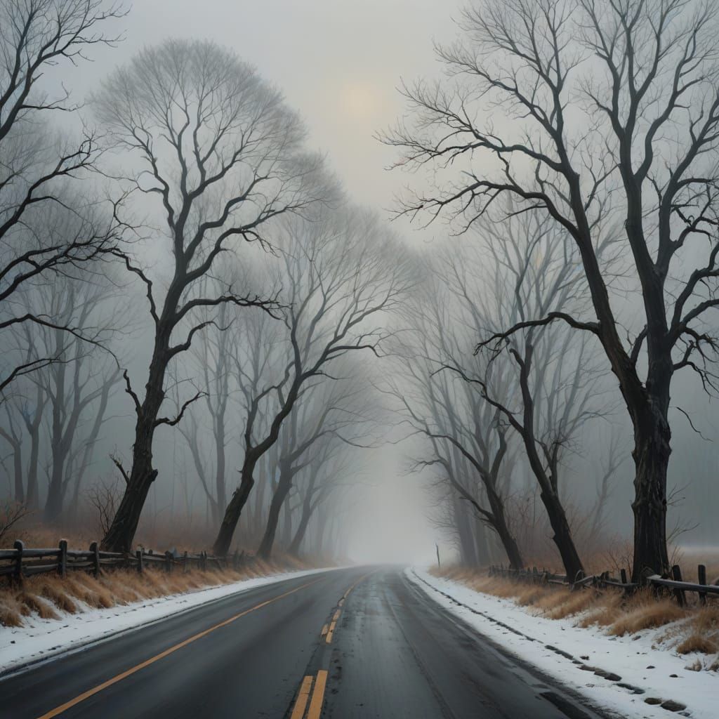 Mysterious Winter Landscape Disappears into Fog