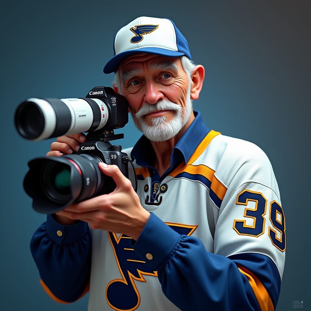 Man with Camera in St Louis Blues Jersey