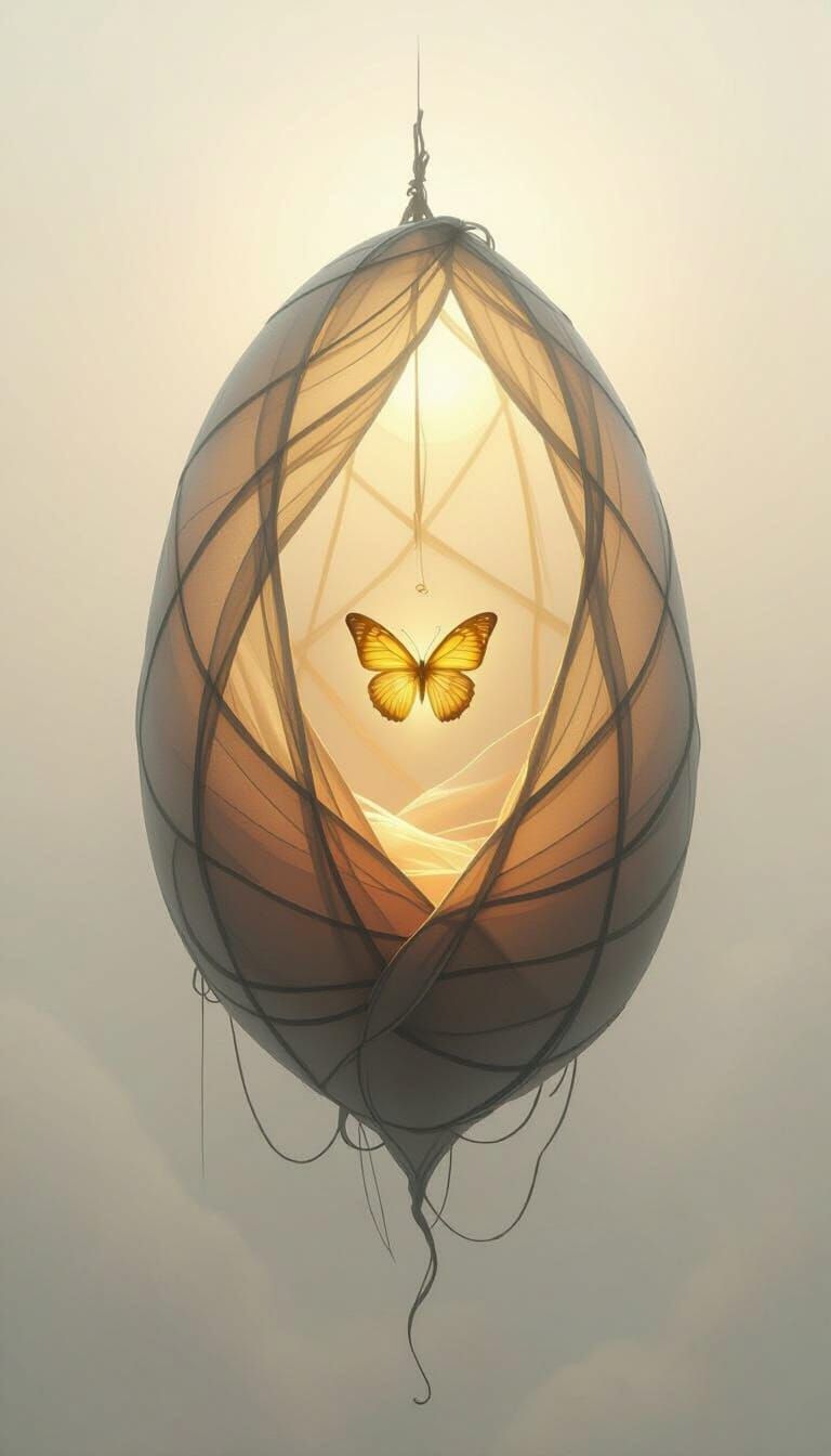 Golden Butterfly Emerges from Luminous Cocoon