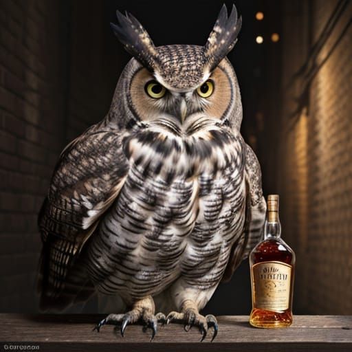 Chiaroscuro Owl Drenched in Whiskey