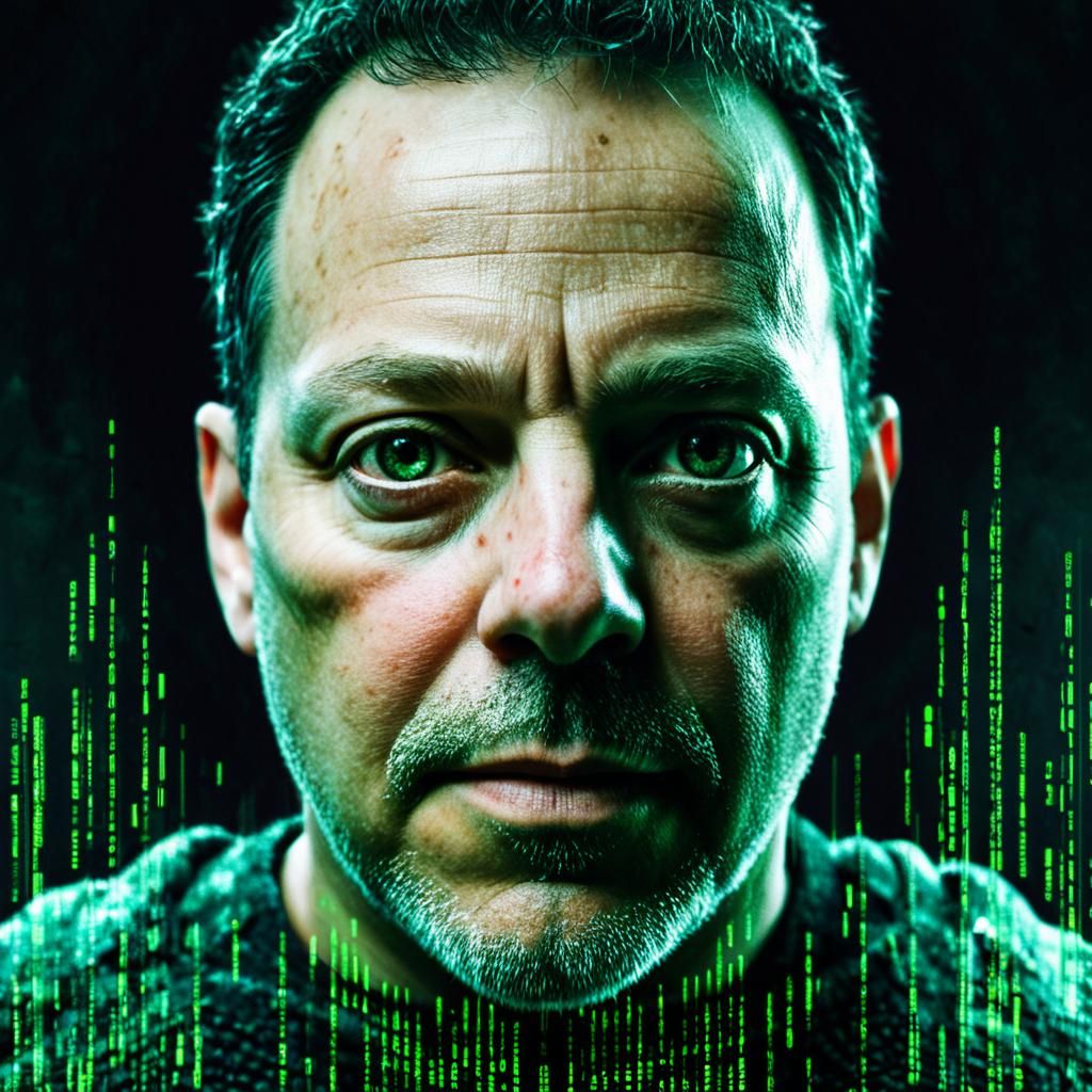 Dark Fantasy Knight in Glitch Art Style