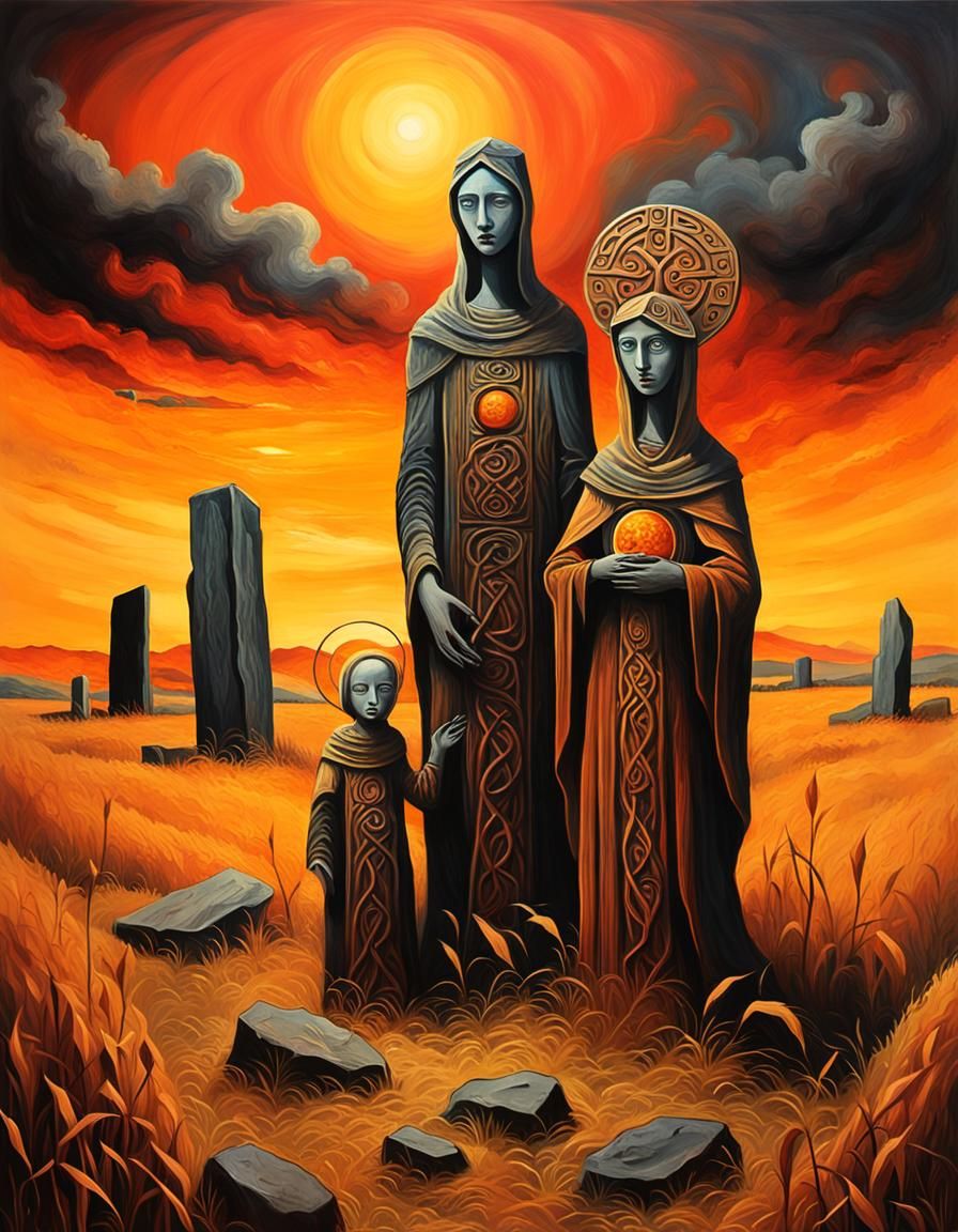 Celtic Madonna and Child in Surrealist Style