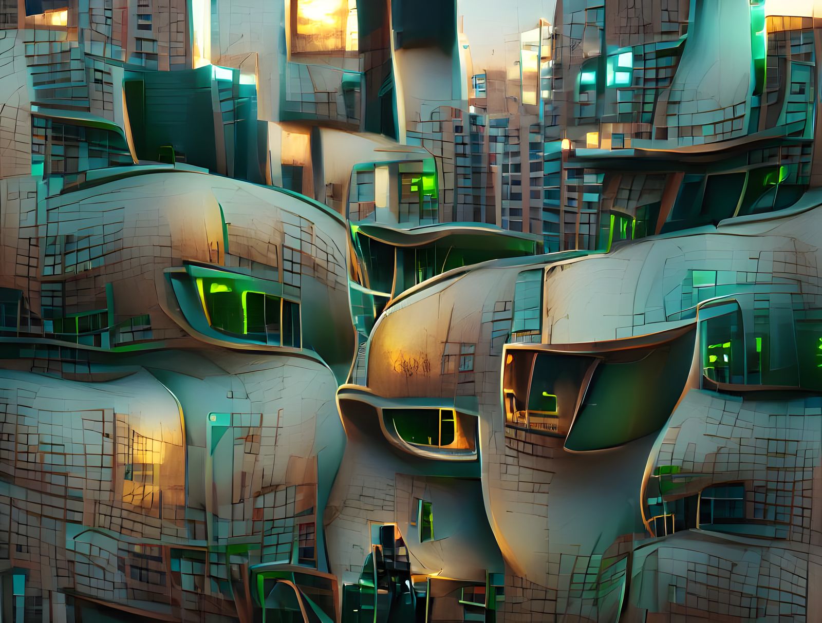 Futuristic Alien Pod Apartment Building at Twilight