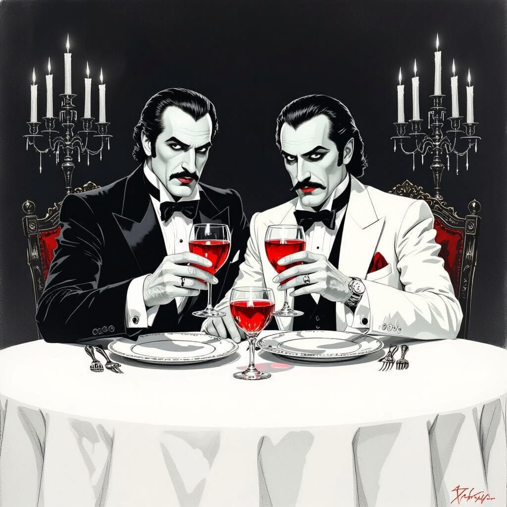 Gothic Toast: Dracula and Companion in Dark Attire