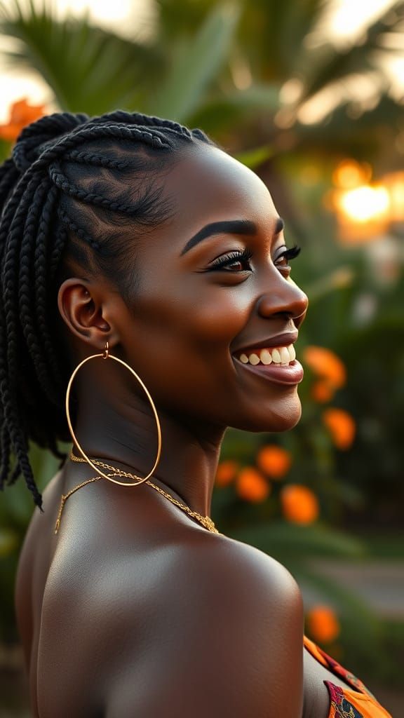Joyful Black Woman Portrait in Golden Hour Light