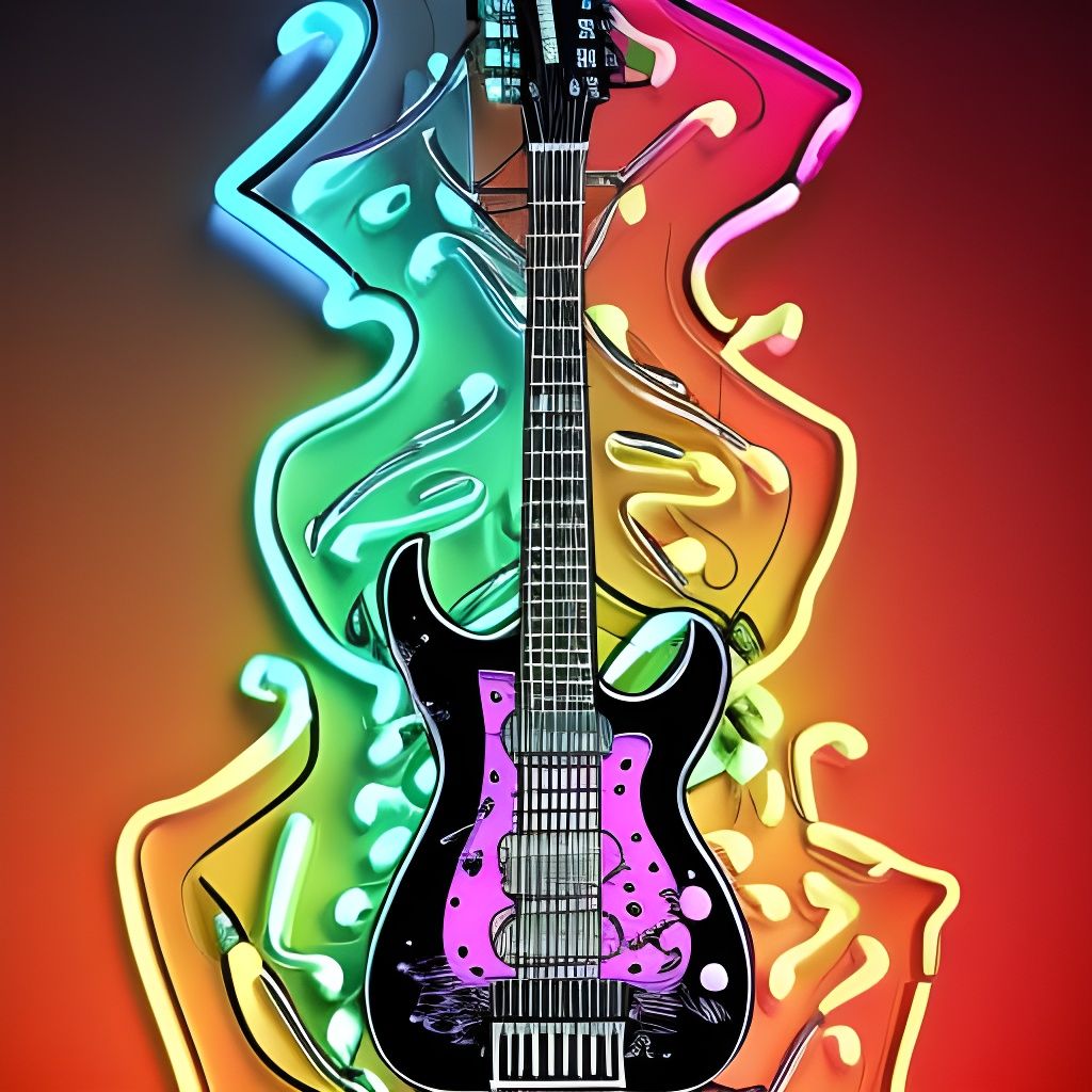 Neon Skeleton Guitarist: Vivid Digital Art Portrait