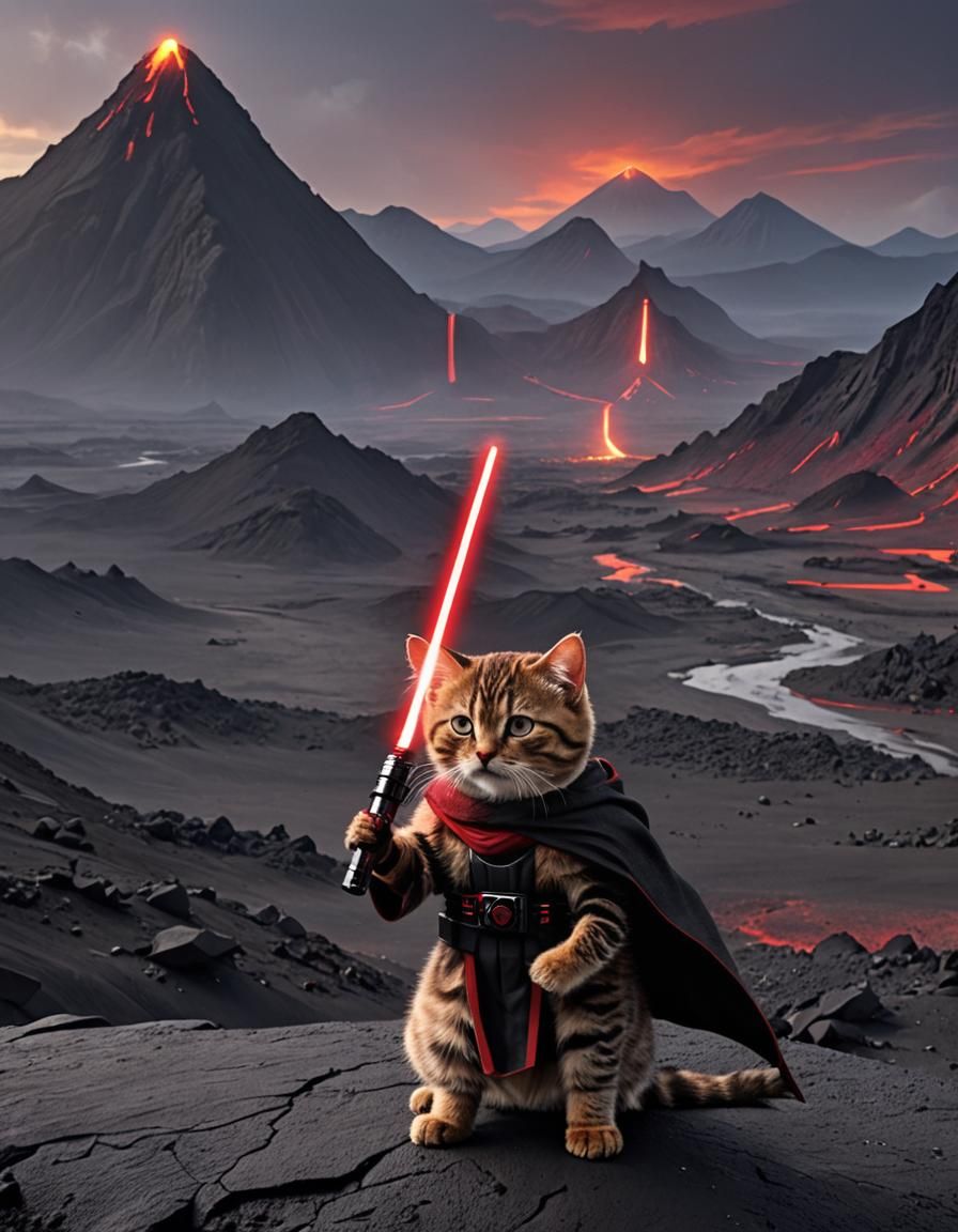 Sith Cat with Lightsaber on Volcanic Planet
