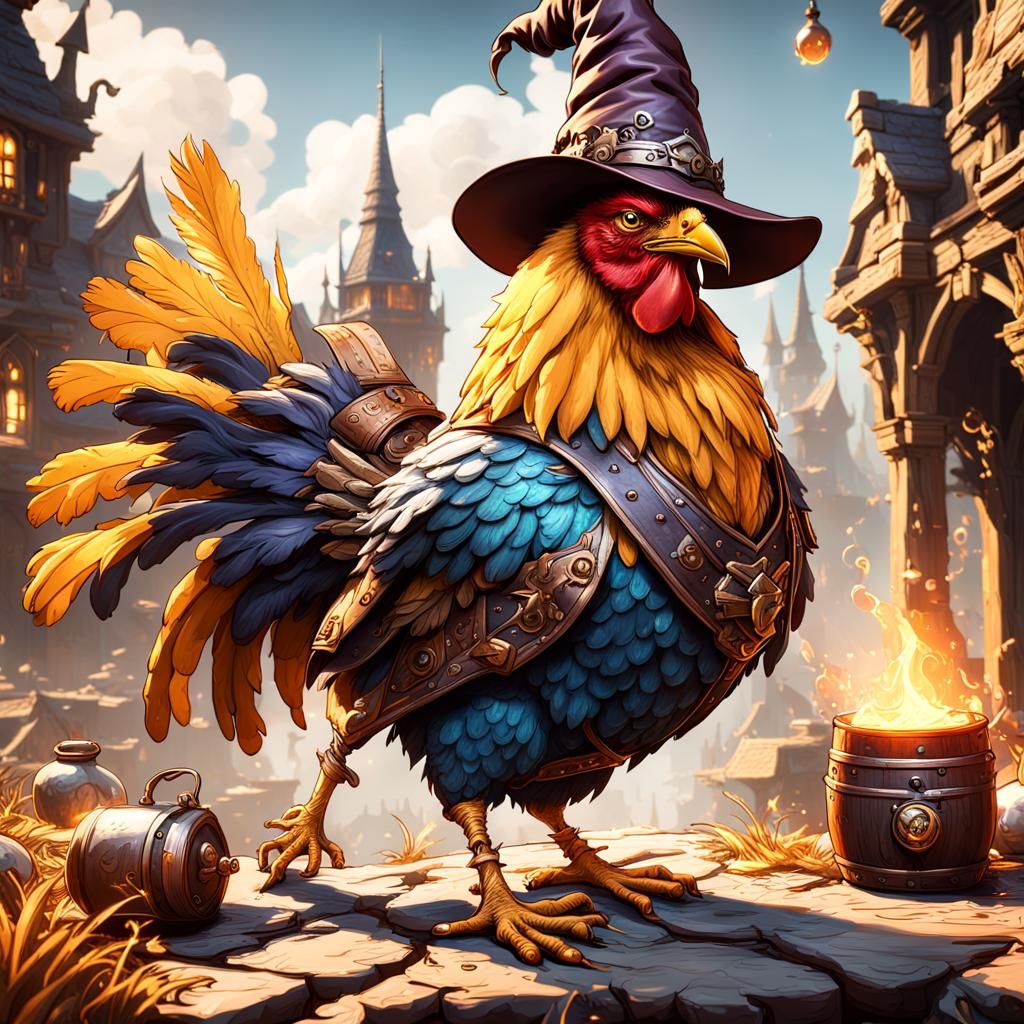 Wizard Chicken in High Fantasy Style