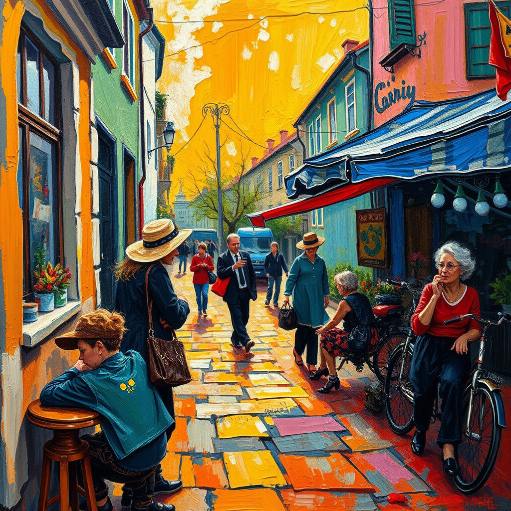 Vibrant Neo-Impressionist Scene of Everyday Life