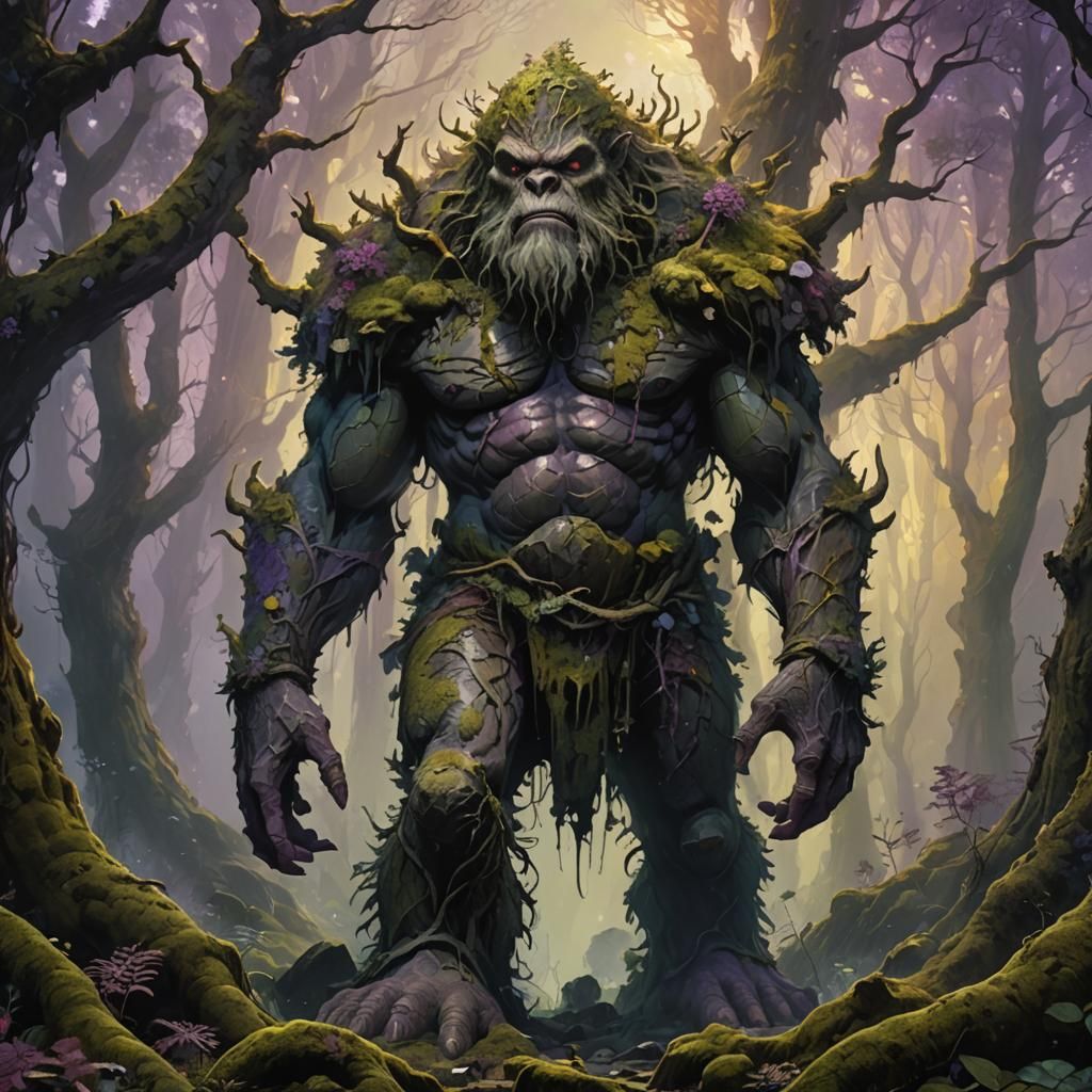 Mystical Forest Giant in Dark Fantasy Oil Painting