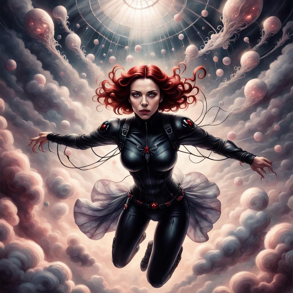 Black Widow Skydiving in Ethereal Fantasy Art