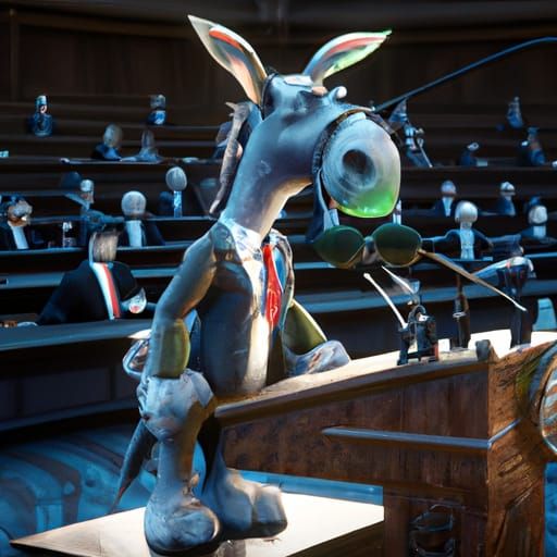 Donkey Politician Concept Art in Parliamentary Rostrum