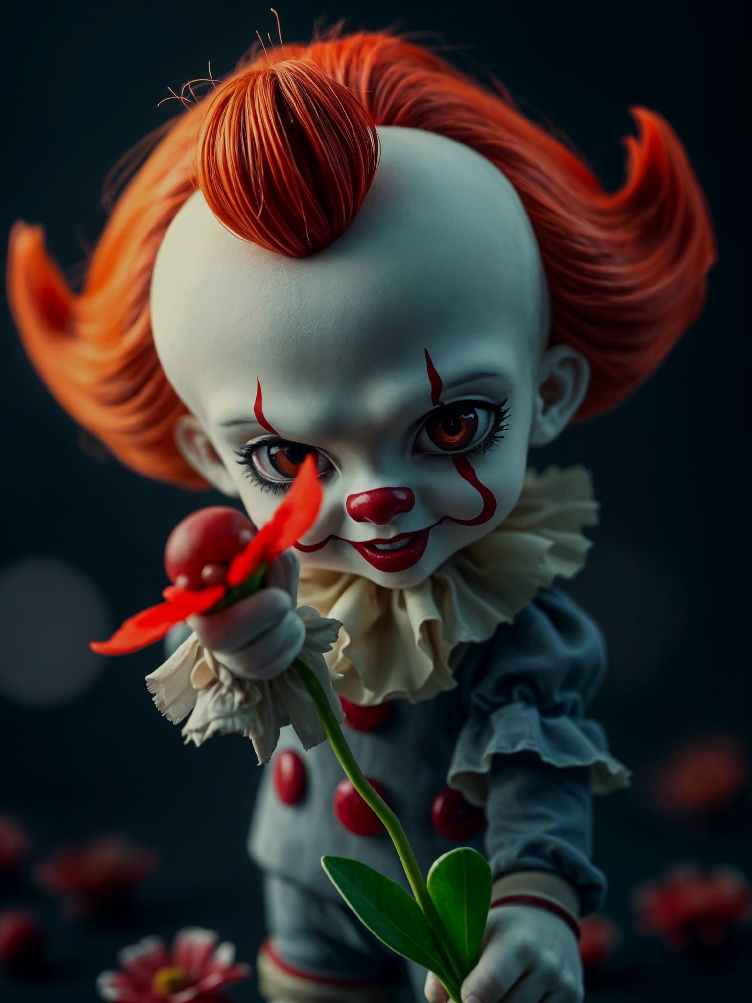 Adorable Chibi Pennywise Portrait with Red Flower