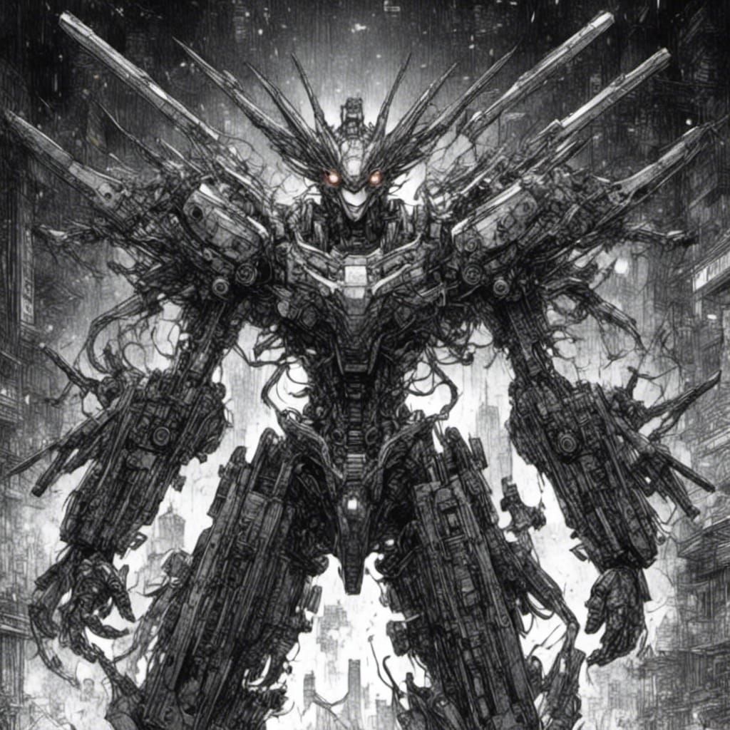 Dystopian Cyborg with Futuristic Weapons in Anime Style