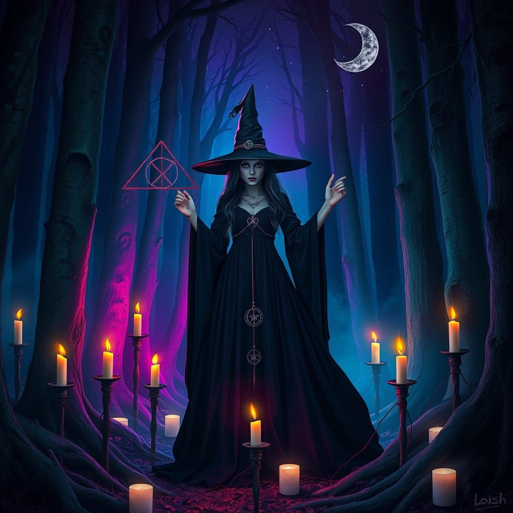 Mystical Witch in Forest, Digital Art
