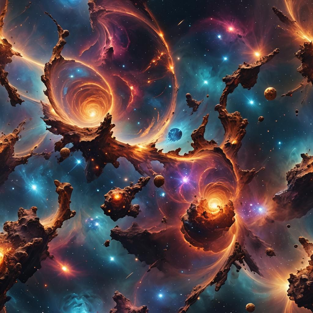 Nebula with Swirling Galaxies in Detailed Matte Painting