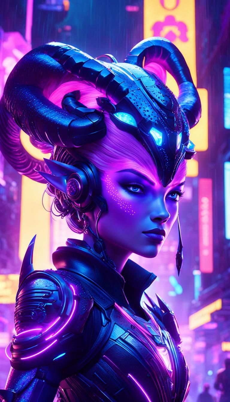 Chimera Girl in Cyberpunk Dreamworks Animation Style