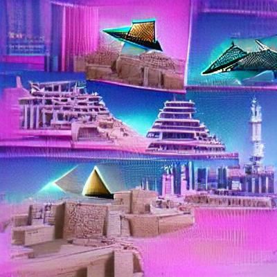 Vaporwave Egyptian Pyramids and Spaceships