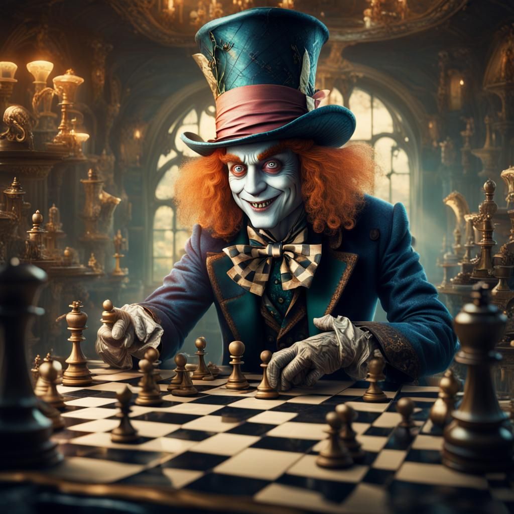 Mad Hatter Playing Chess in Wonderland
