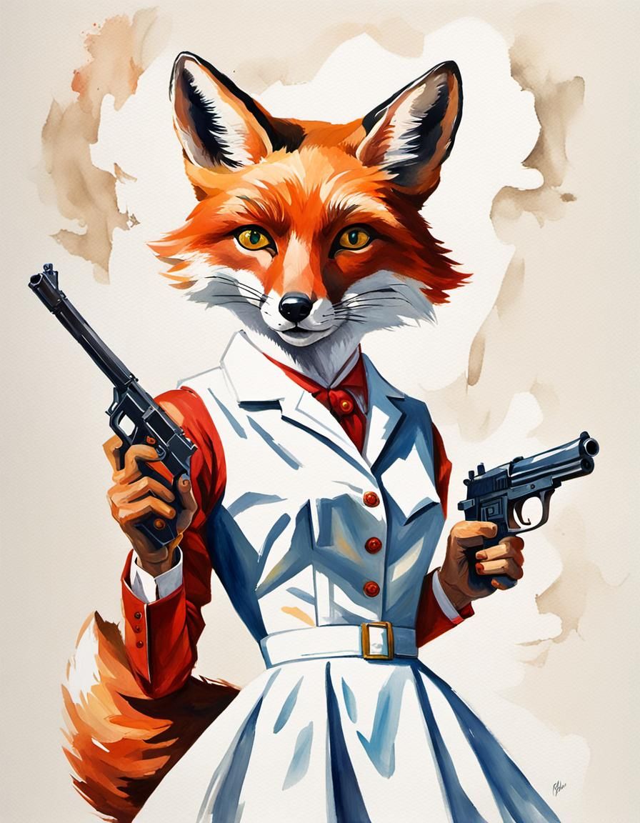 Fox Vigilante in Gouache Style