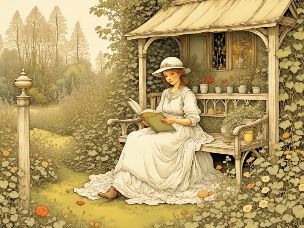 Whimsical Garden Scene in Candlelit Detail