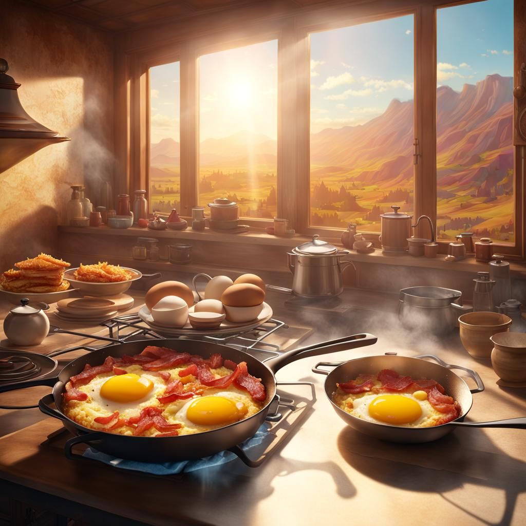 Bacon, Eggs and Hashbrowns in a Sunny Room