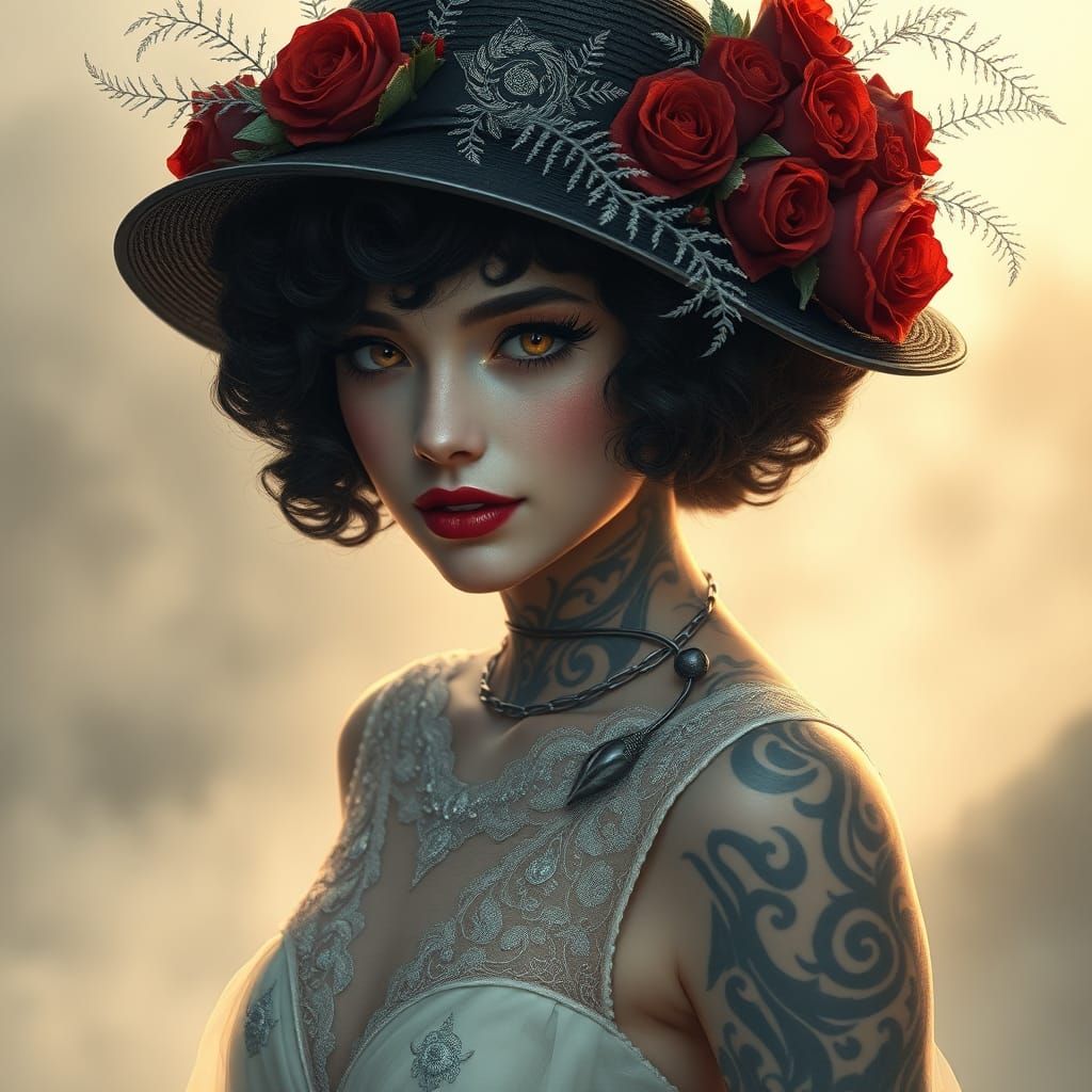 High Fantasy Woman with Tattoos and Evening Gown
