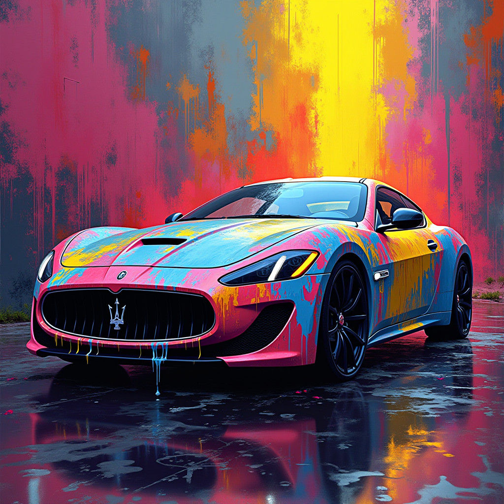 Neon Maserati in Graffiti Splash Art Style