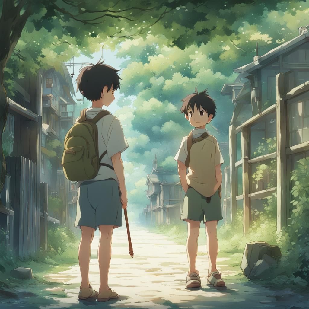 Anime Boys in Ghibli Style, Natural Lighting