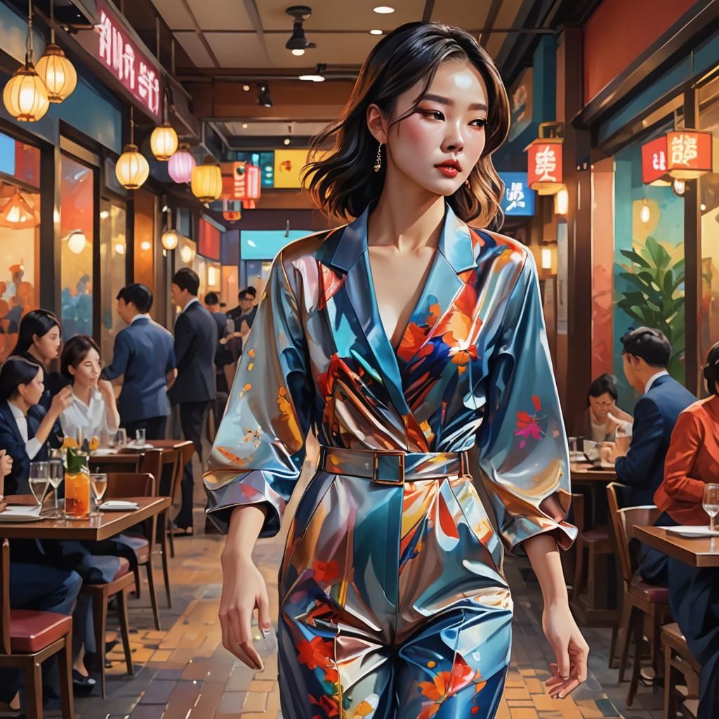 Korean Girl in Jumpsuit Ready for Dinner