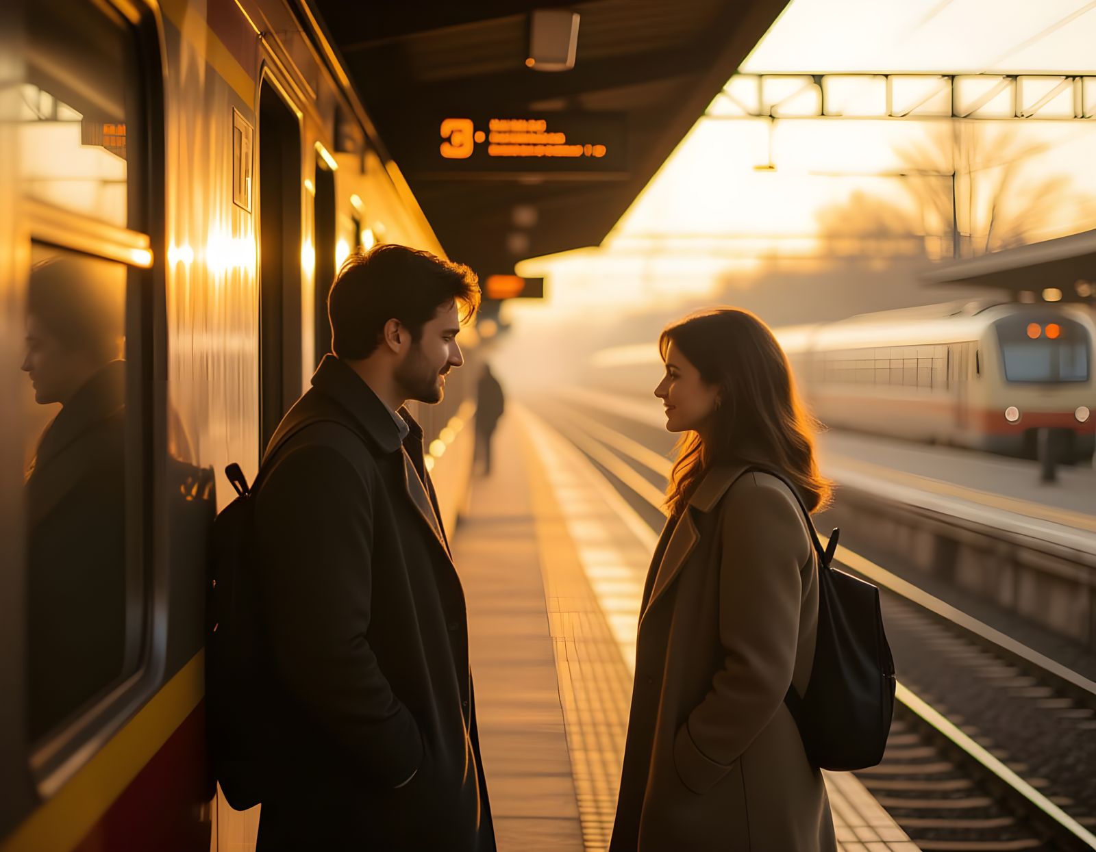Farewell at the Station: Moody Film-Style Photo