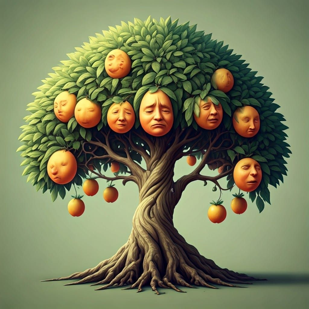 Surreal Face Tree in Dreamlike Illustration Style