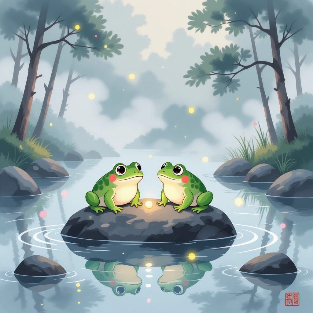 Misty Toad in Japanese Pastel Ink Style