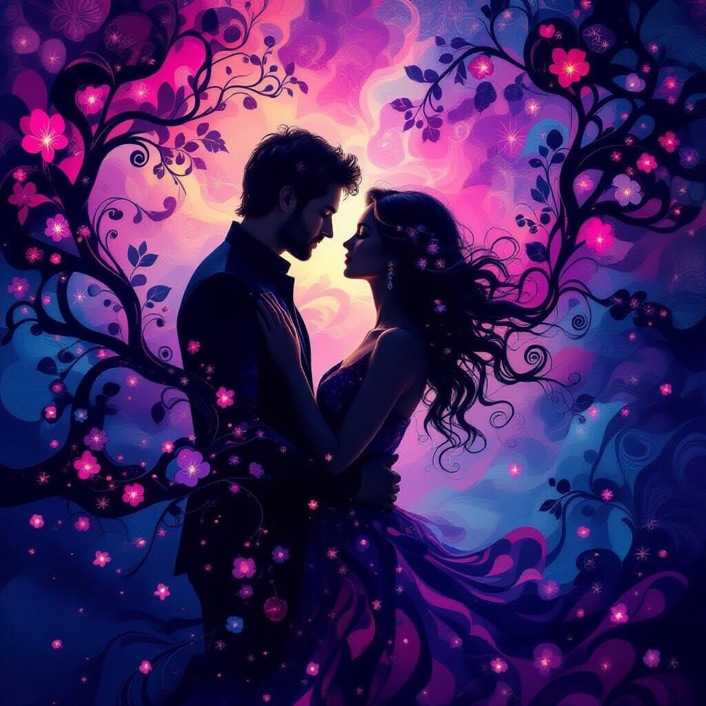 Surreal Love Silhouette with Fractal Memories