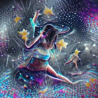 Girl dances with the stars at night