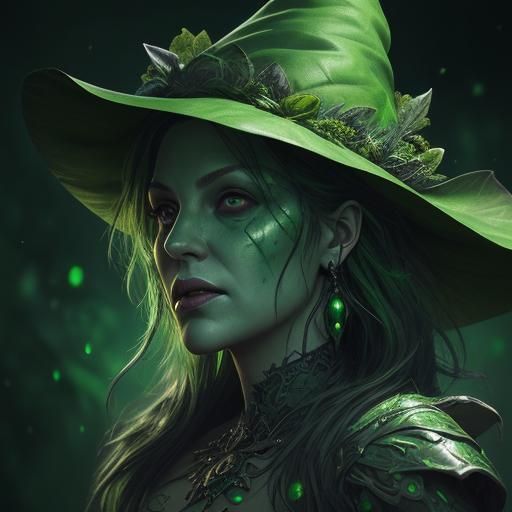 Intricately Detailed Green Witch Concept Art