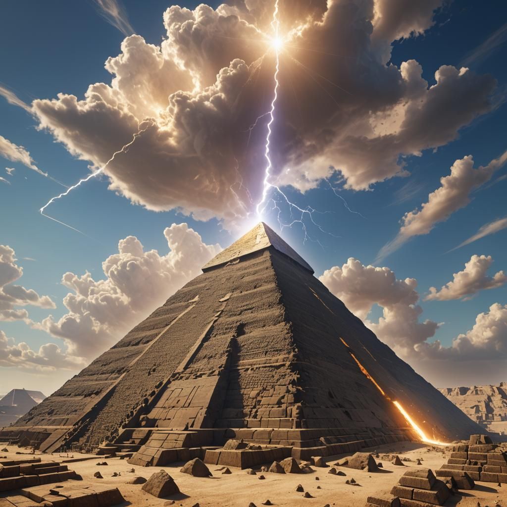 Lightning Strikes Great Pyramid Tip: Fantasy Concept Art